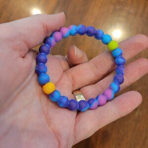 Silicone Rubber Purple/Blue/Yellow Beaded Stretchy Bracelet